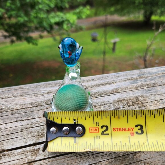 Vintage Art Glass Bird Felt Nest Pin Cushion With Blue Bird on Nest Green Accent - Picture 3 of 9